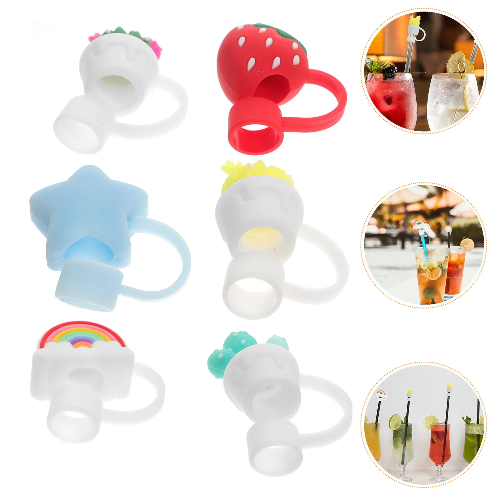 

6pcs Cute Silicone Drinking Caps Drinking Straw Covers Reusable Straw Tip Protectors For Home Party Picnic Camping