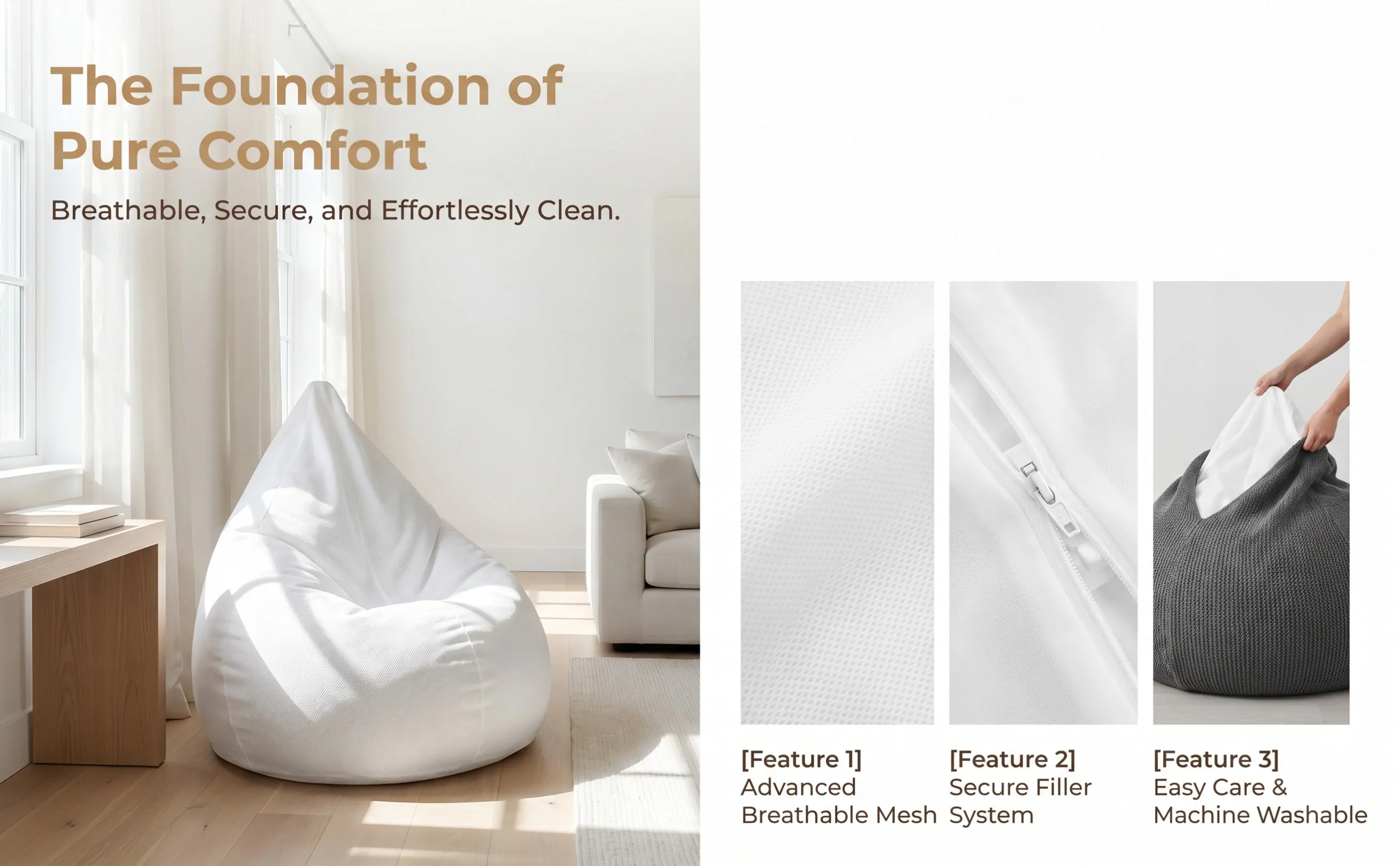 Lazy Sofa Inner Cover Breathable Bean Bag Liner Sleeve Replacement Machine Washable Easy Clean Reusable for Home Outdoor