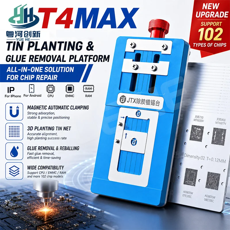 JTX T4 MAX Two In One Glue Removal Reballing Fixture For phone CPU EMMC RAM BGA Chip Reballing repair Tools