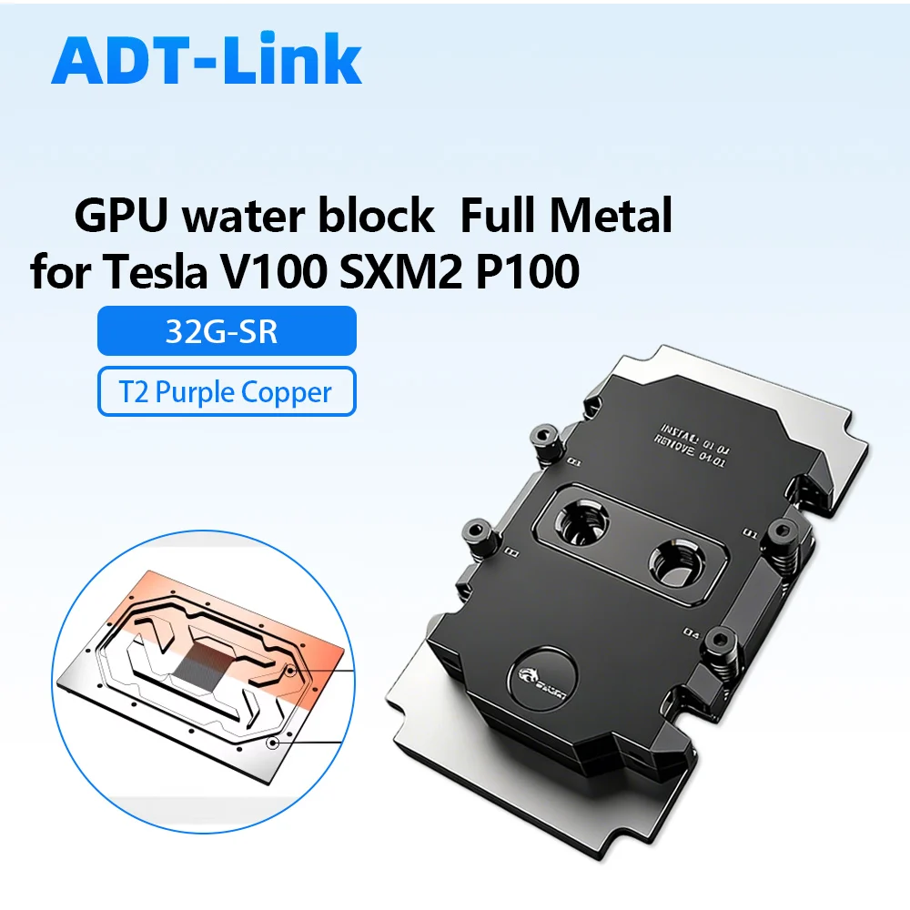 ADT-Link for NVIDIA Tesla V100 16GB /32GB SXM2 32G-SR P100 Graphics Card GPU Full Metal Water Block Cooler Cooling Accessory