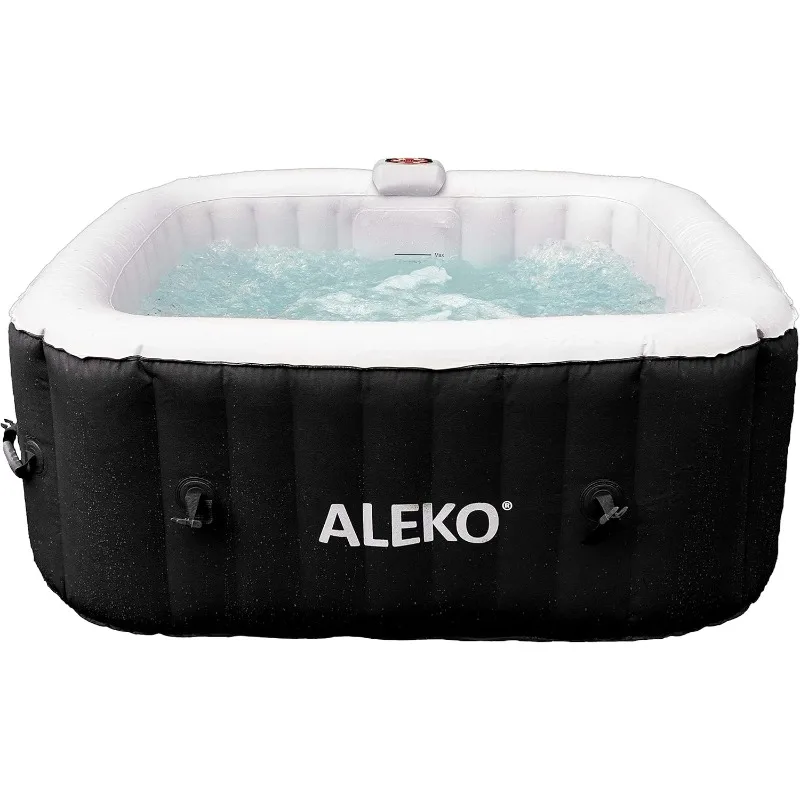 ALEKO Inflatable Hot Tub Spa Personal High Powered Jetted Bubble with Fitted Cover and 3 Filters 160 Gallon 4 Person Square