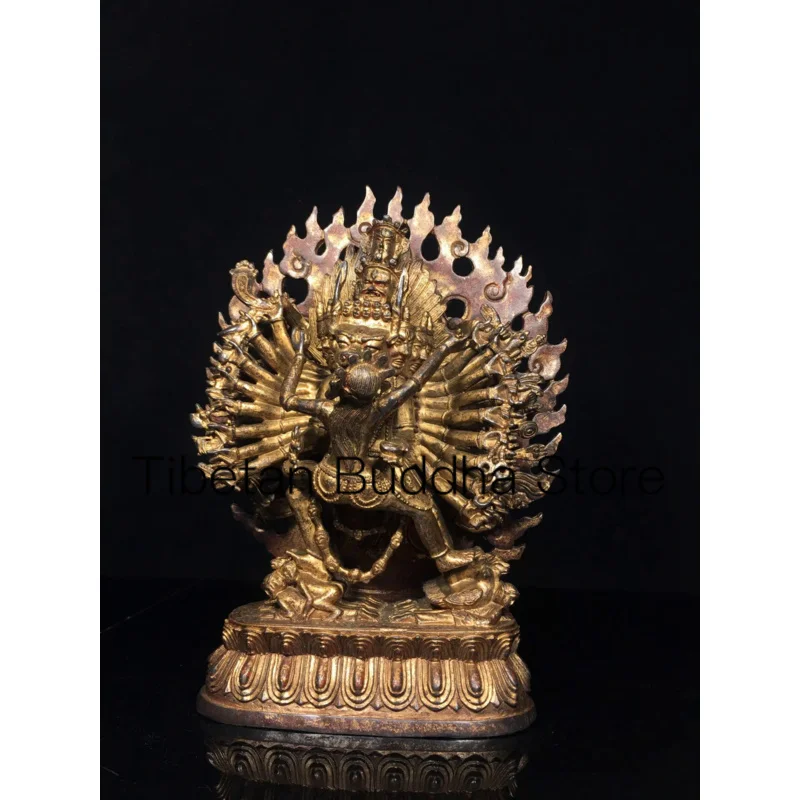 28.5cm Tibetan Copper Mud Gold Buddha Pure Copper Colored Painting Ox Head Dawei Diamond Buddha Statue Ornament