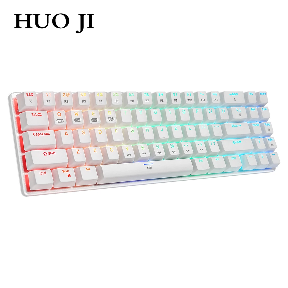 71 teclas bluetooth 2.4g sem fio modo duplo teclado mecânico rgb backlit jogo teclado azul vermelho interruptor para computador portátil