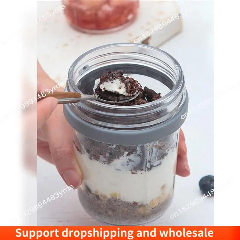 AA86 4PCS Overnight Oats คอนเทนเนอร์ Overnight Oat Jars พร้อมช้อน Airtight ข้าวโอ๊ตที่มีเครื่องหมายการวัด