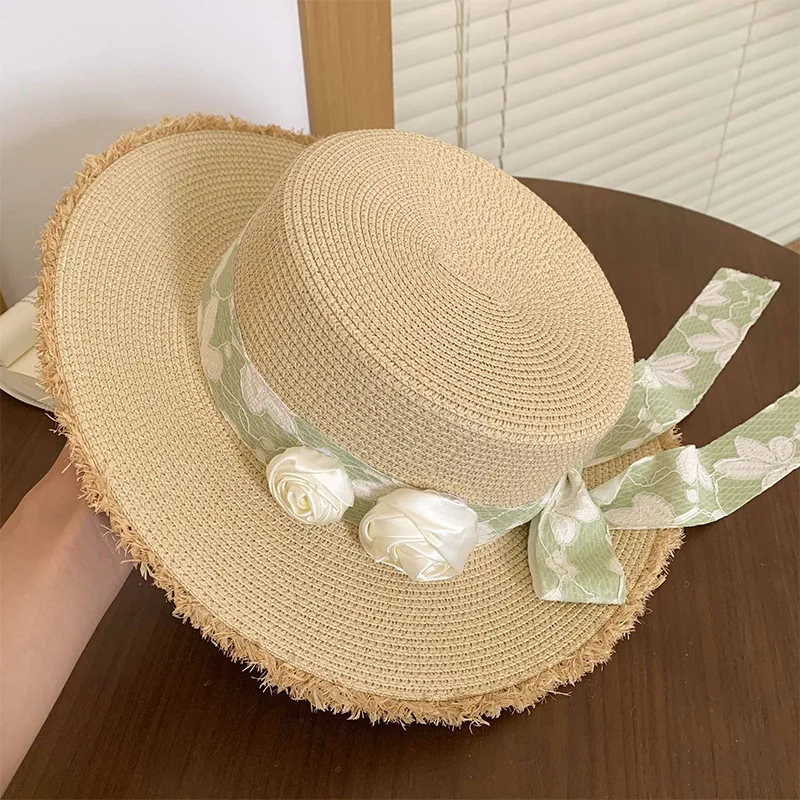 انفجار الصيف سقف كبير الرافية العشب فراشة التعادل المنسوجة يدويا قبعة الشاطئ واقية من الشمس الظل العشب قبعة