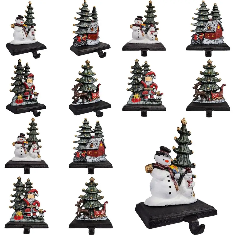 Soportes para medias navideñas: ciervo trineo, regalos de Papá Noel, casa infantil, árbol de muñeco de nieve, juego de 4 ganchos