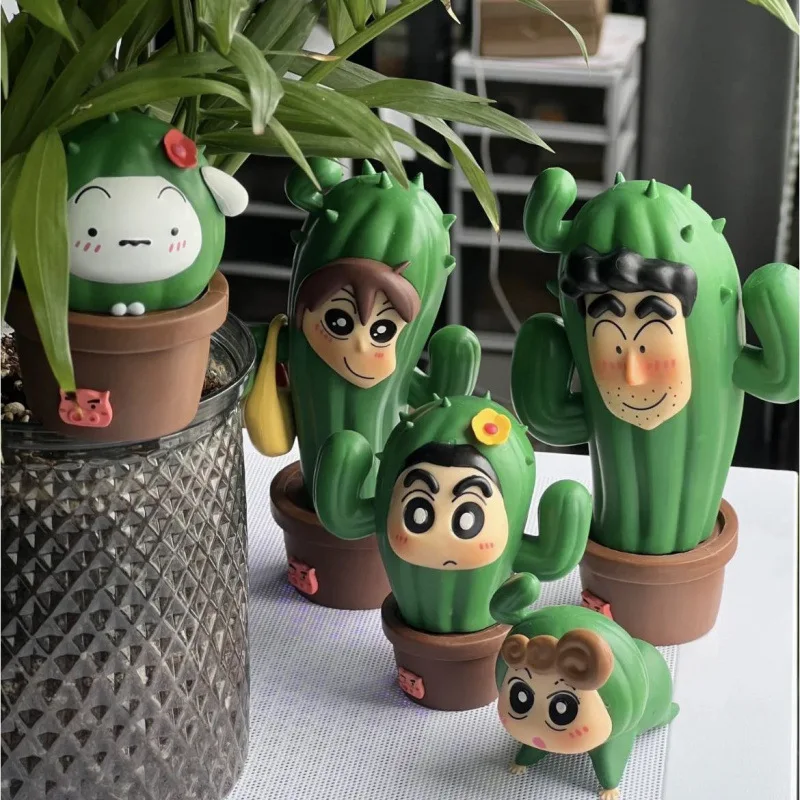 Bandai 5pcs/set Anime Crayon Shin-Chan Action Figures Cos Series Cactus Figurines Car Decoration Doll Model Kids Toys Fans Gifts - view 3