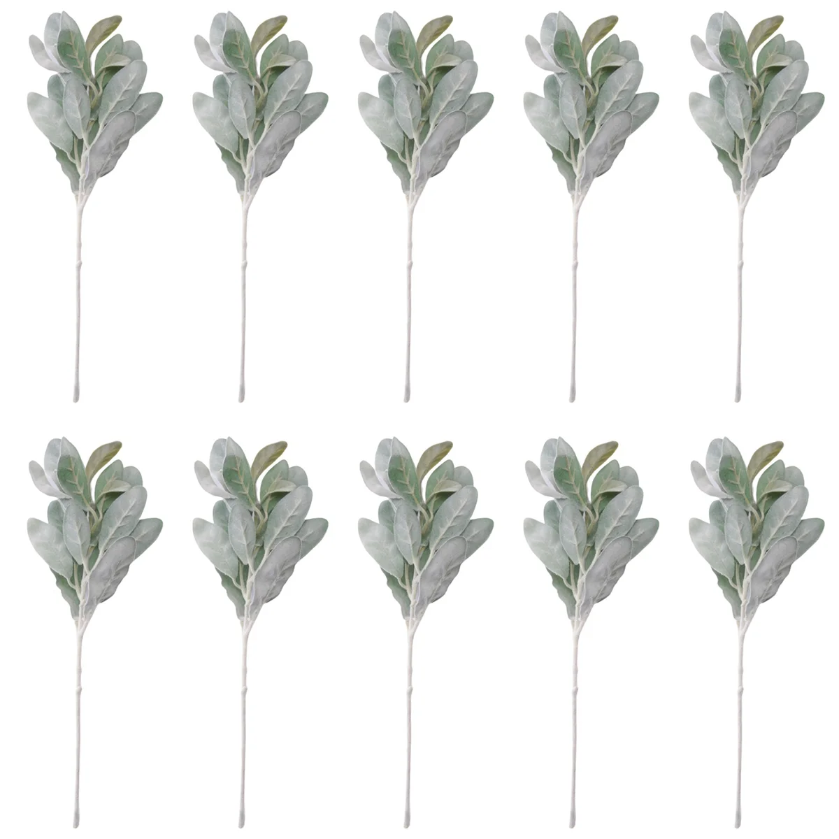 10 Pcs Artificial Flocked Lambs Ear Leaves Dusty Miller Stems Flocked Oak Leaves Lamb's Ear Leaf for Home Wedding DIY