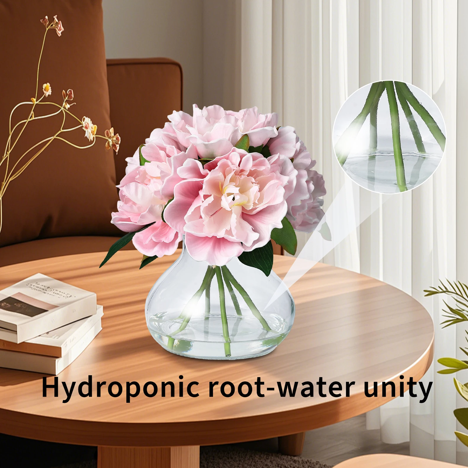 Home Bathroom Glass - Realistic Silk Peony Artificial Flower Arrangement