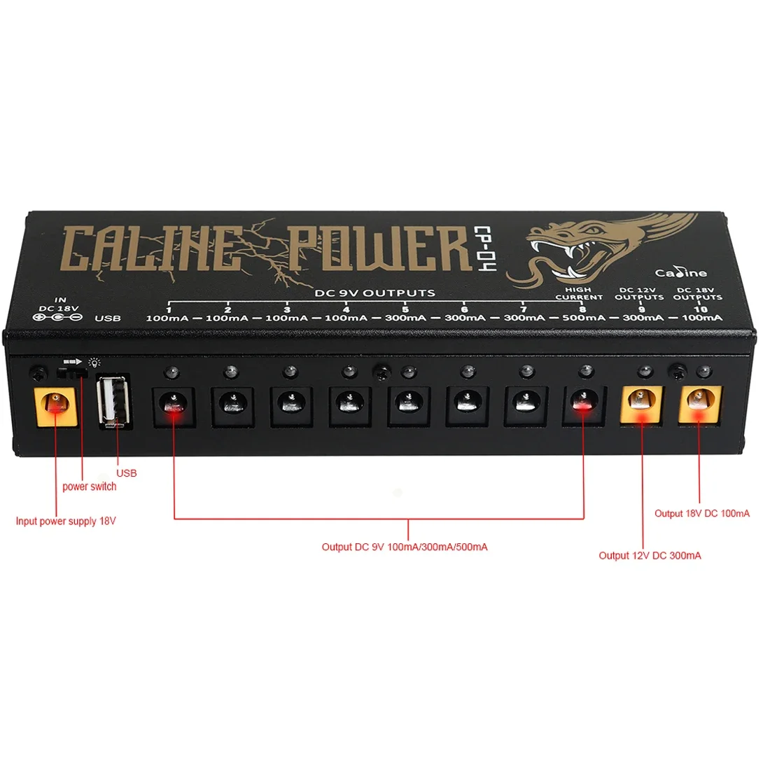 Caline CP-04 Guitar Effect Pedal  Short Circuit Overcurrent Protection Pedal Guitar Accessories Power Supply 10 Isolated Outputs - view 3