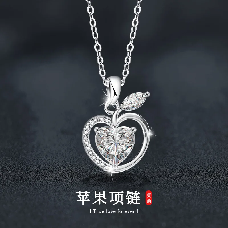 Mosang Diamond s925 Pure Silver Apple Necklace Pendant Accessories for Women's High Grade Korean Fashion Clavicle Chain