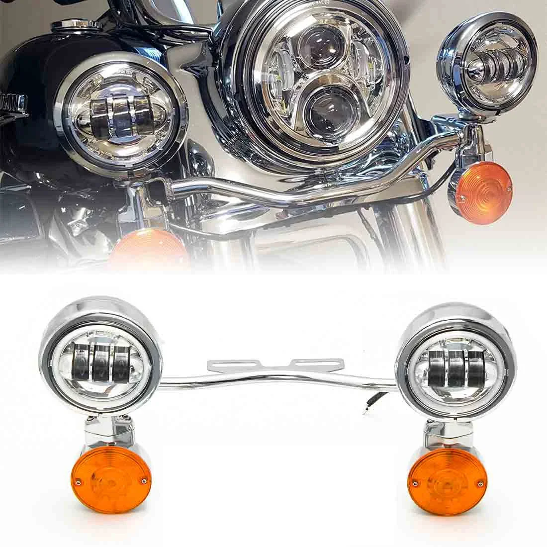 

Motorcycle Passing Fog Light Bar Turn Signals Fog Lights Set Chrome Steel For Honda For Suzuki For Kawasaki Yamaha Metric Cruise