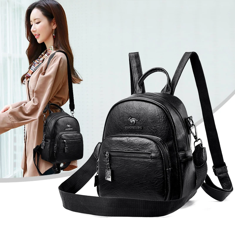 Multifunction Small Backpacks For Girls Soft Leather Backpack Women Shoulder Bag Fashion Brand Ladies Bagpack Mochila Feminina