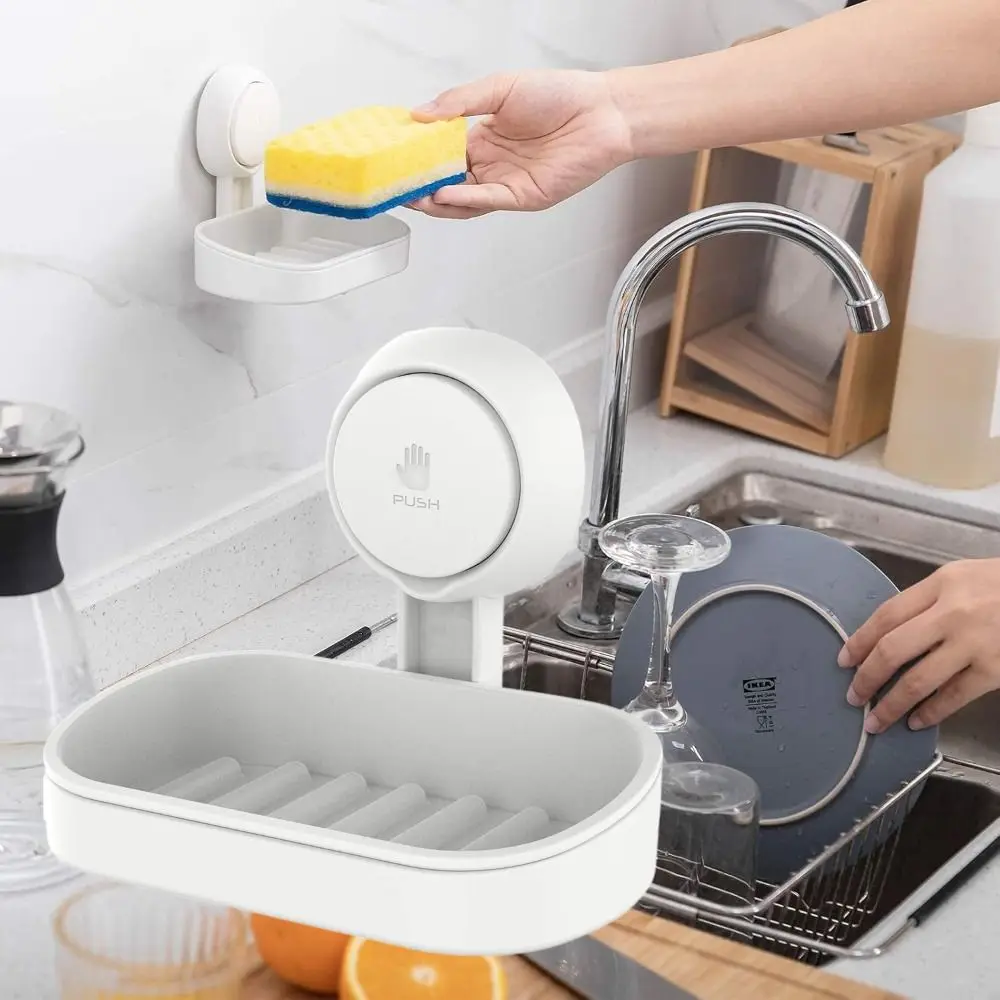 

Wall Mounted Soap Holder Self Draining Removable Bar Soap Dish Holder Vacuum Suction NO-Drilling Soap Dish