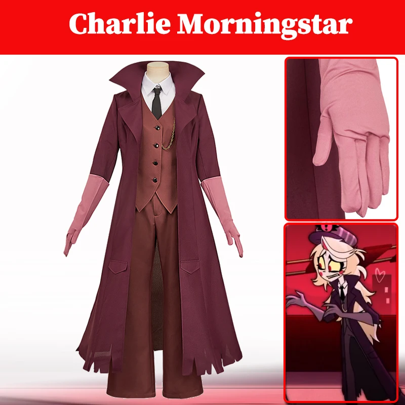 

Hazzbin S2 Charlie Morningstar Cosplay Costume TV Hell Inn Disguise Detective Uniform Gloves Set Women Halloween Party Suit