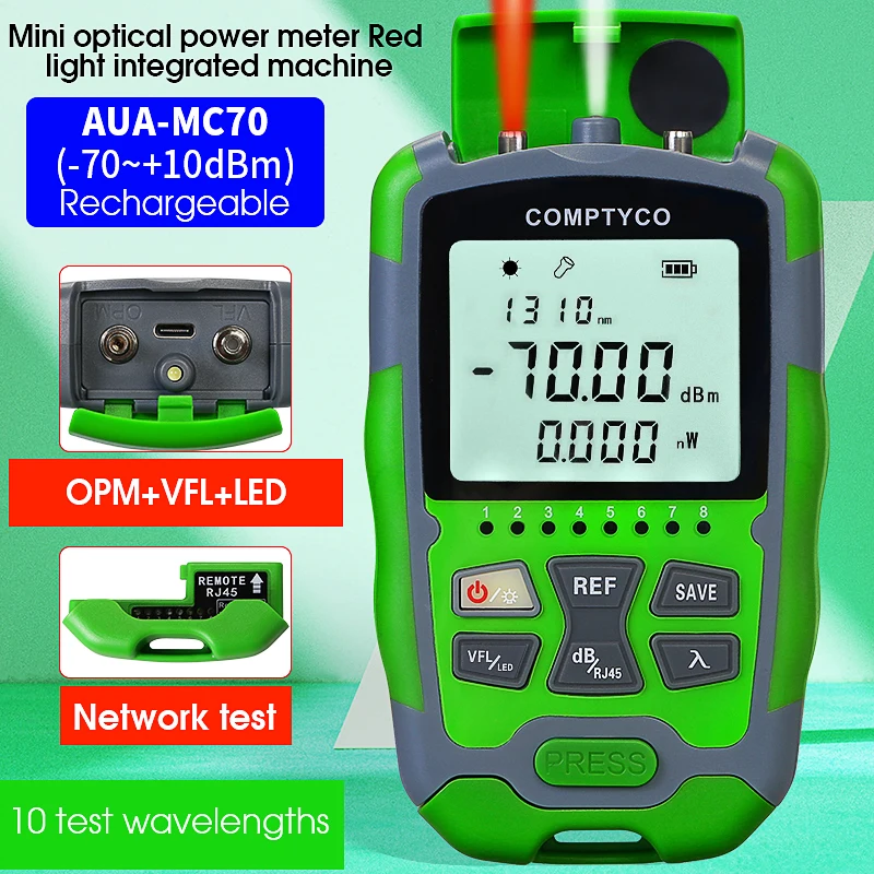 COMPTYCO AUA-MC70 Optical Power Meter -70~+10dBm 4 in 1 Multifunction OPM Fiber Network Cable Tester VFL 1-50MW(optional)