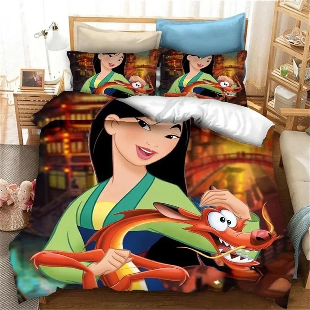 Mulan Bed Cover Set,3d Disney Cartoon Children Bedding Set,Twin Size Bedding Sets King Quilt