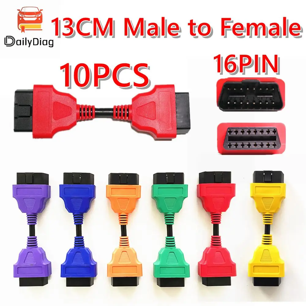 10Pcs 13CM OBD2 Extension Wire Diagnostic Cable 16Pin OBD 2 Plug Male to Female Portable Extension Adapter Connector