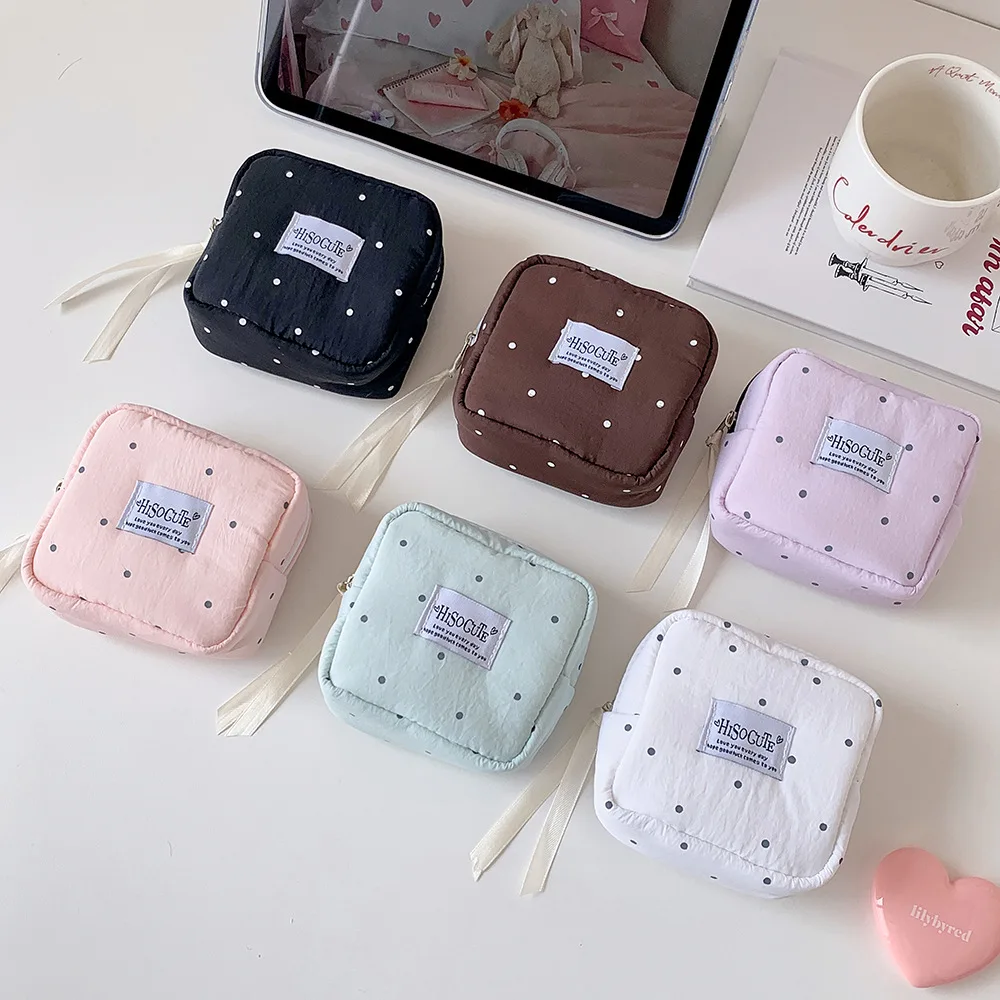 Gepunktete Einfarbige Quadratische Kosmetiktasche Mädchen Tragbare Kleine Lippenstift-Tasche Studenten Einfache Damenbinden-Aufbewahrungstasche – Detail 4