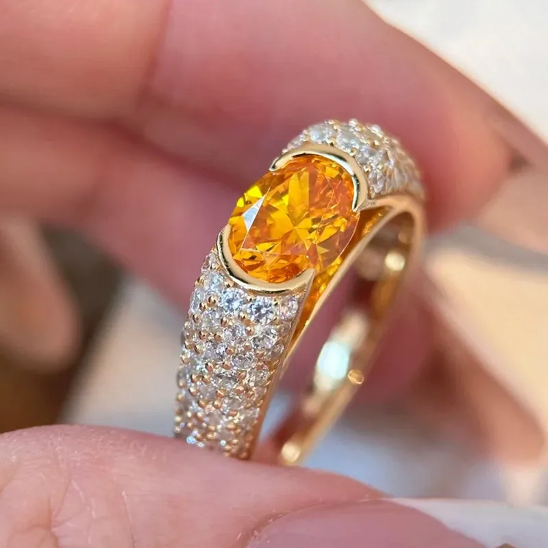 Luxury Citrine Blue Spinel Diamonds Starry Vintage Floating Rings for Women 925 Silver Trendy Fashion Jewelry Party Accessory