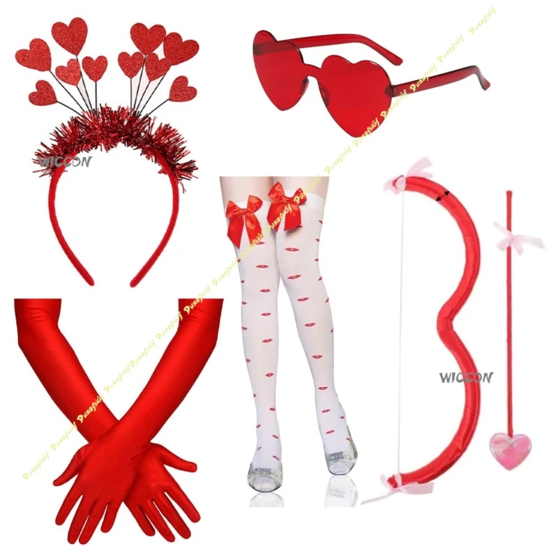 New Arrival 2026 Valentine Day Headwear Party Sequins Feathers Peach Heart Glasses Makeup Props Cosplay Costumes Christmas Suit view 3
