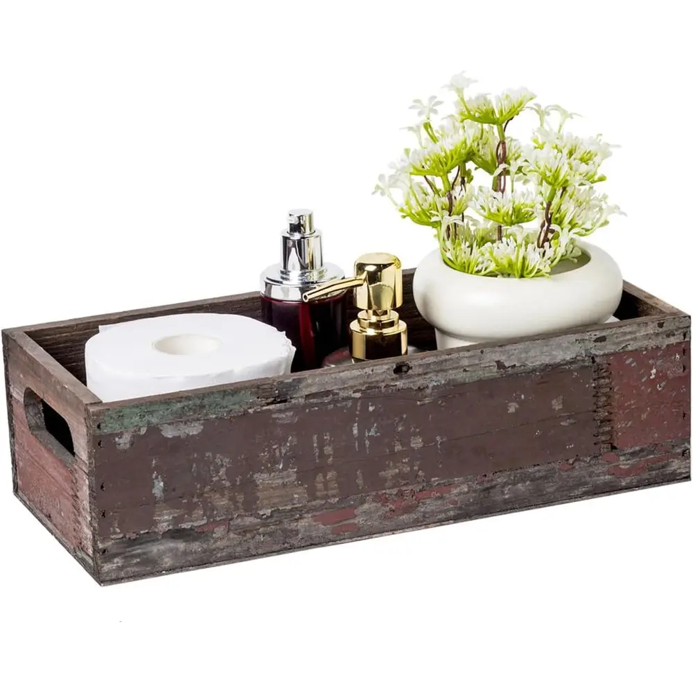 

Деревянный ящик для хранения в деревенском стиле для декора фермерского дома, потертый стиль, органайзер из цельного мелиорированного дерева с ручками