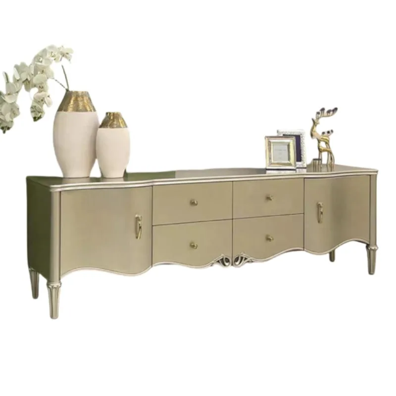 

French light luxury solid wood TV cabinet American living room high-end luxury engraved champagne gold decorative storage locker