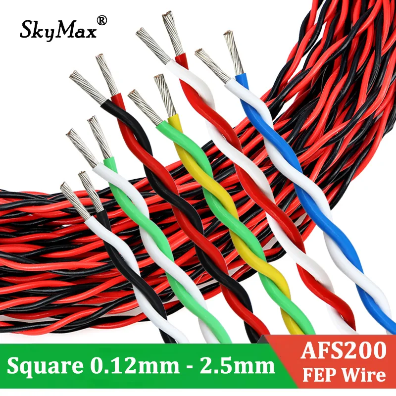 2Pins Electronic Wire AFS200 26/24/22/20/18/15/13AWG High Temperature Resistant FEP Insulated Twisted Pair Tinned Copper Cable