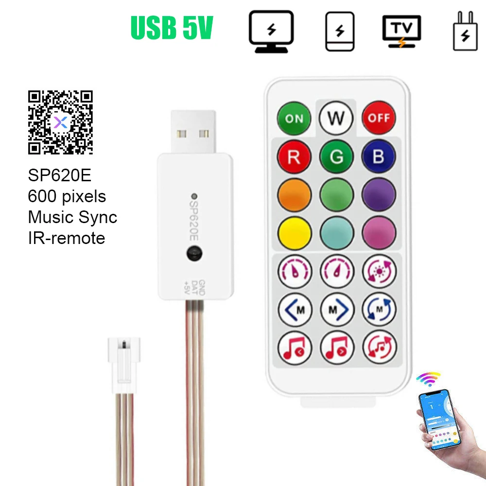 Oyun ışık kiti USB denetleyicisi ile Led şerit müzik Sync 160 Pixel/m rüya renk DC5V Bluetooth uyumlu APP IR