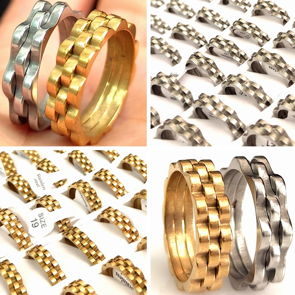 10/20/30/50 Pcs Wholesale Unique Tank Chain Rings Men's Women's Punk Retro Stainless Steel Ring 7mm Band Statement Jewelry