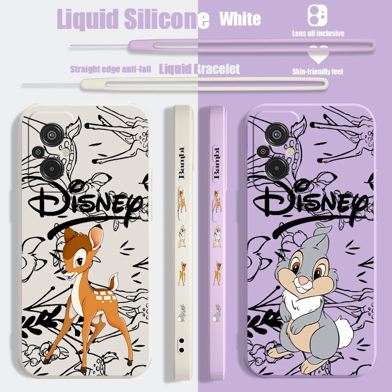 Disney Handsome Bambi Liquid Left Rope Phone Case For Redmi 6 7 8 9 10 11 12 13 K30 40 50 60 AT X A1 Ultra Pro Shell Soft Cover