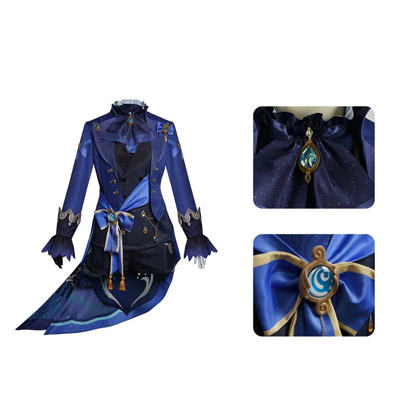 Furina Cosplay Costume Wig Hair Impact Fontaine Focalors with Hat Black Suits High Heel Cosplay Shoes for Women Outfits