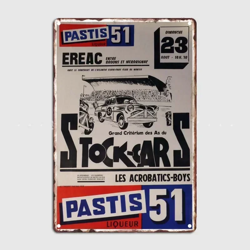 Vintage Metal Wall Art Mural Grand Criterium Stock Cars Pastis 51 Ereac Nantes 23 Aout 1960s Bar Metal Tin Signs Decor for Room