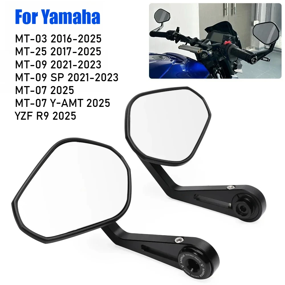 

For Yamaha MT03 MT25 MT09 MT07 MT-03 MT-25 2016-2025 2024 E9 Certification Handlebar End Mirrors Sliders Bar End Rearview Mirror