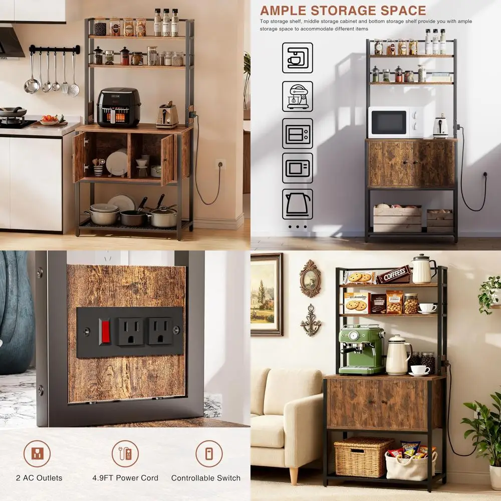 

5-уровневая полка для выпечки, журнальный столик с местом для хранения, полка для противень для специй и горшков коричневого цвета в деревенском стиле