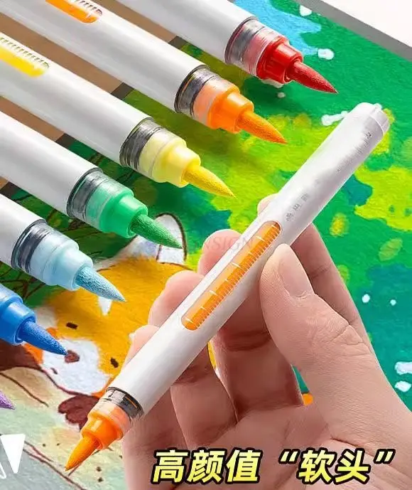 48pcs Art Student Kindergarten Non toxic, Washable, Straight Liquid Soft Head Acrylic Mark Pen Watercolor Pen Set Non