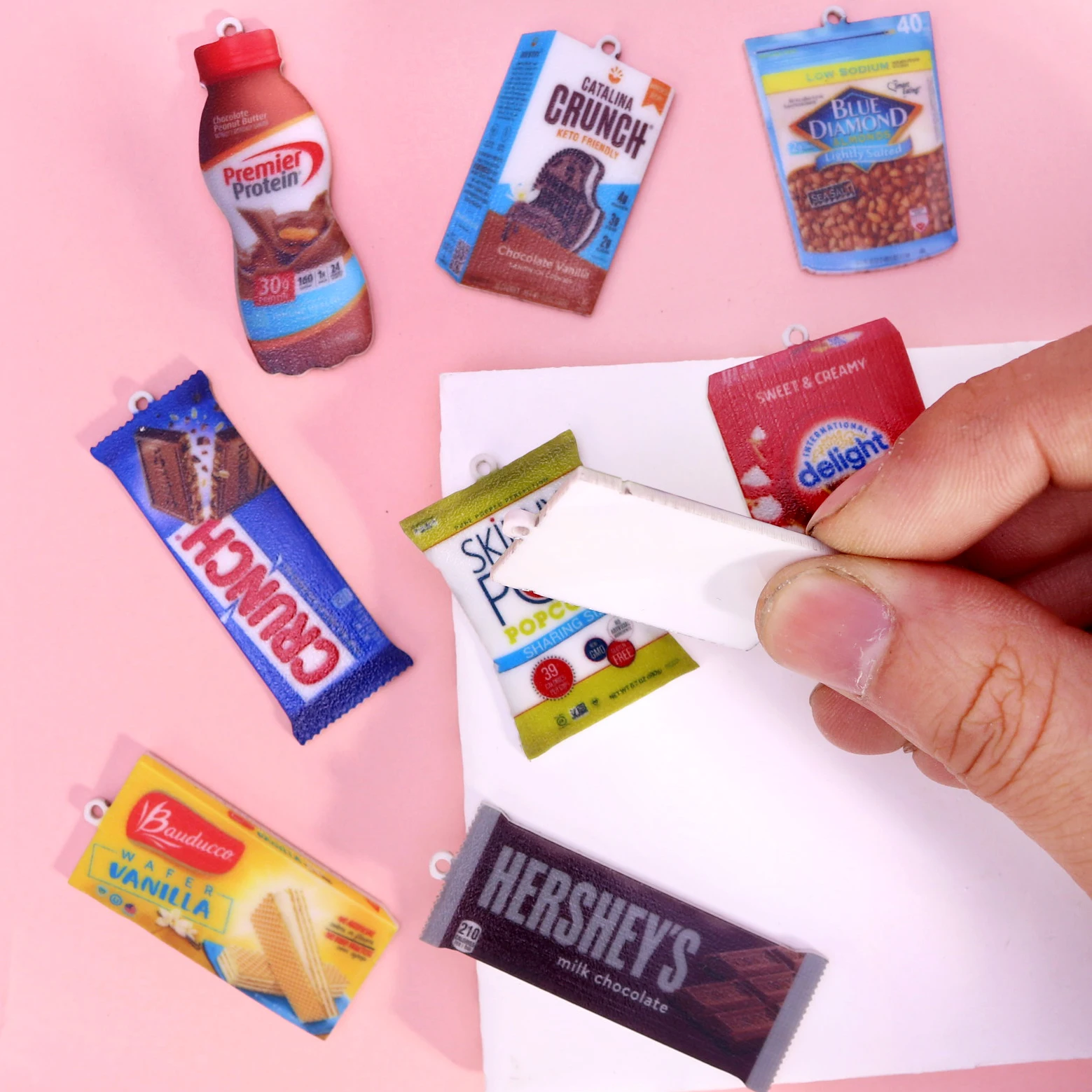 9pcs/set 2D food coated with glossy oil, snacks, candies, chocolate, ice cream, nuts, cute hip-hop acrylic accessories