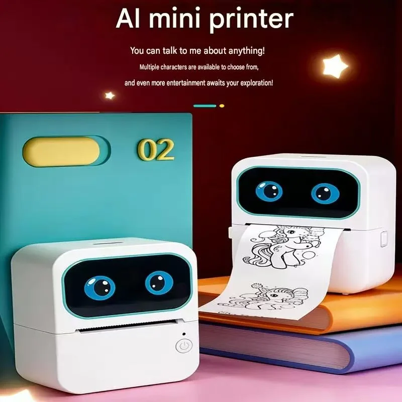 AI Voice Thermal Printer, Kids Educational Drawing Toy, Portable Cartoon Printer for Students