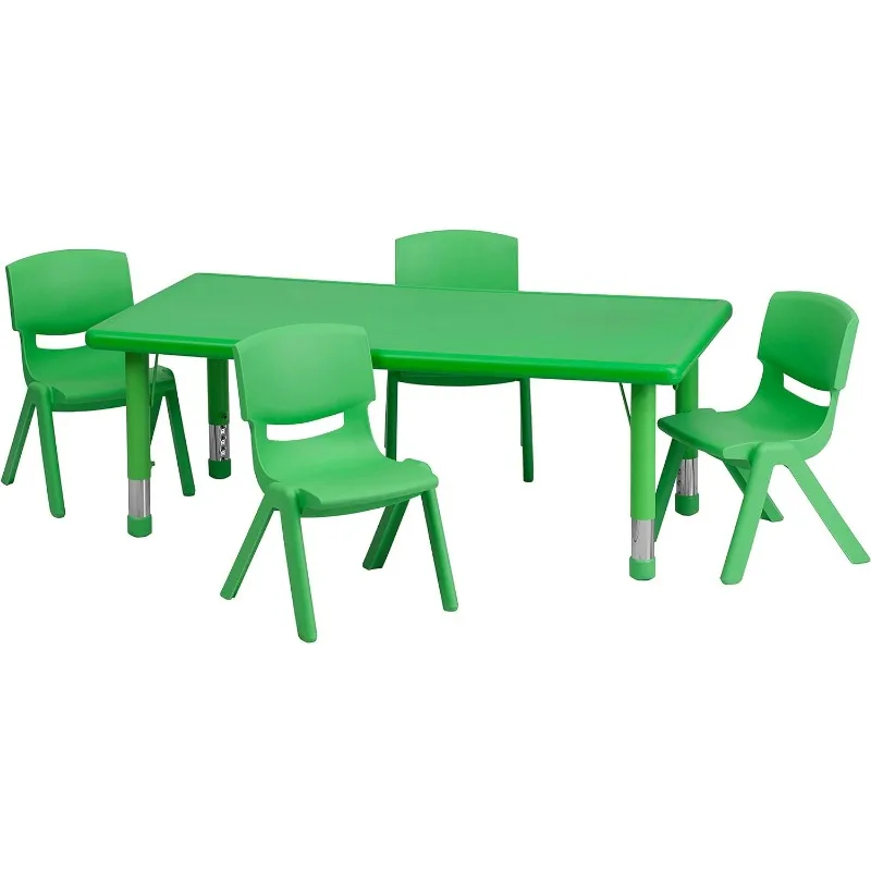 Ensemble de table d'activité réglable avec 4 chaises, rectangulaire, rouge, plastique recommandé, 24 po x 48 po L