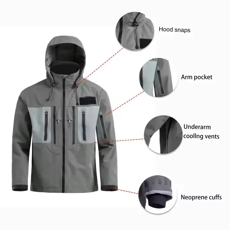 Jaket Memancing Pria Anti Air dan Bernapas, Pakaian Memancing, Jaket Wader, Pakaian Hiking, Camping, Trekking, Berburu