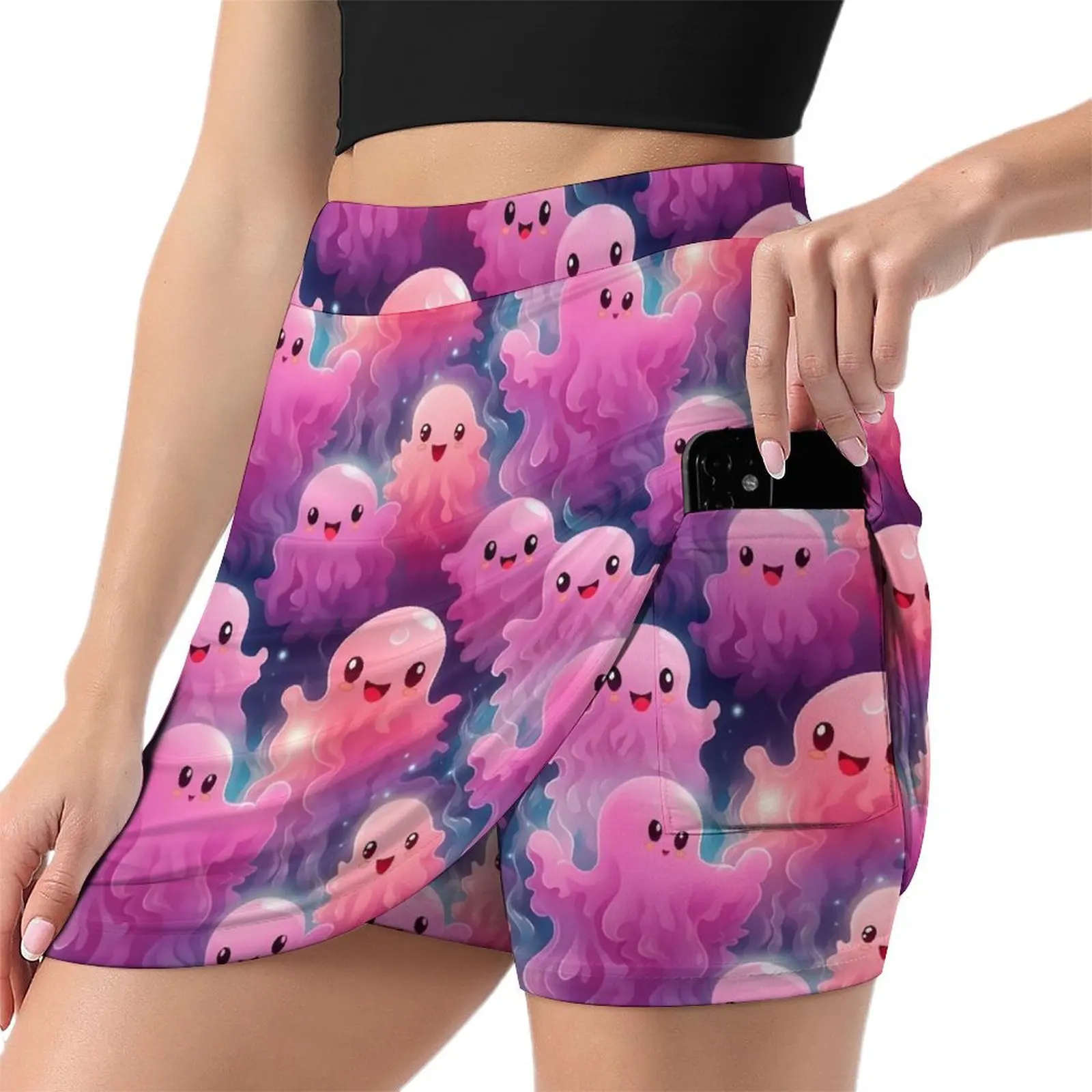 Pink Ghost Skirt Funny Halloween Vintage Mini Skirts Summer High-waisted Custom Street Fashion Casual Skirt Big Size