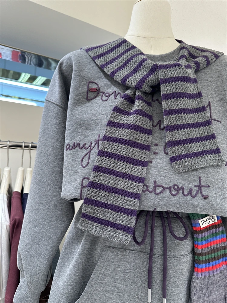 Oversized Casual Sweatshirts Skirt Suit Women Autumn Winter New Fashionable Versatile Heavy Embroidery Letter Loose 2-Piece Set