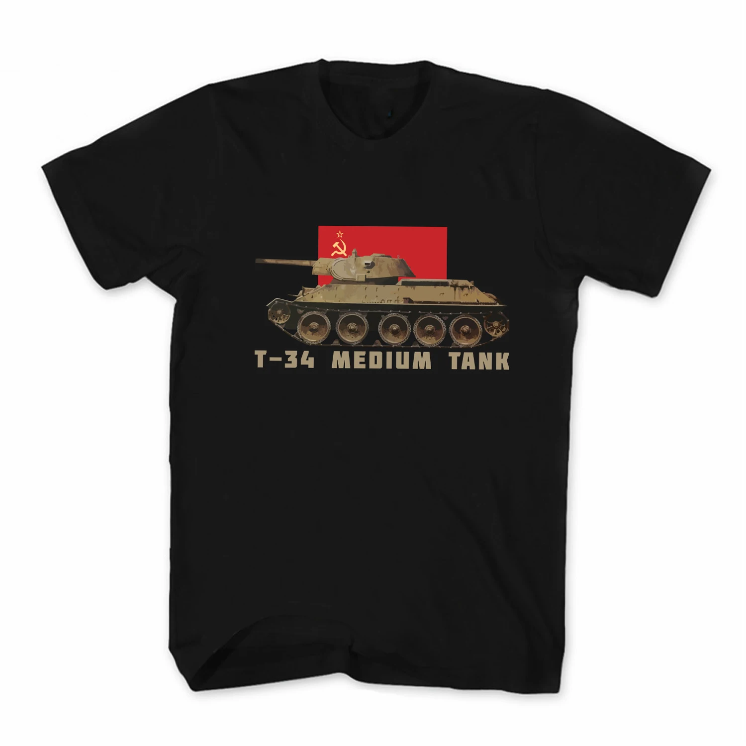 WWII Soviet Russia T-34 Tank USSR Flag T-Shirt 100% Cotton O-Neck Summer Short Sleeve Casual Mens T-shirt Size S-3XL