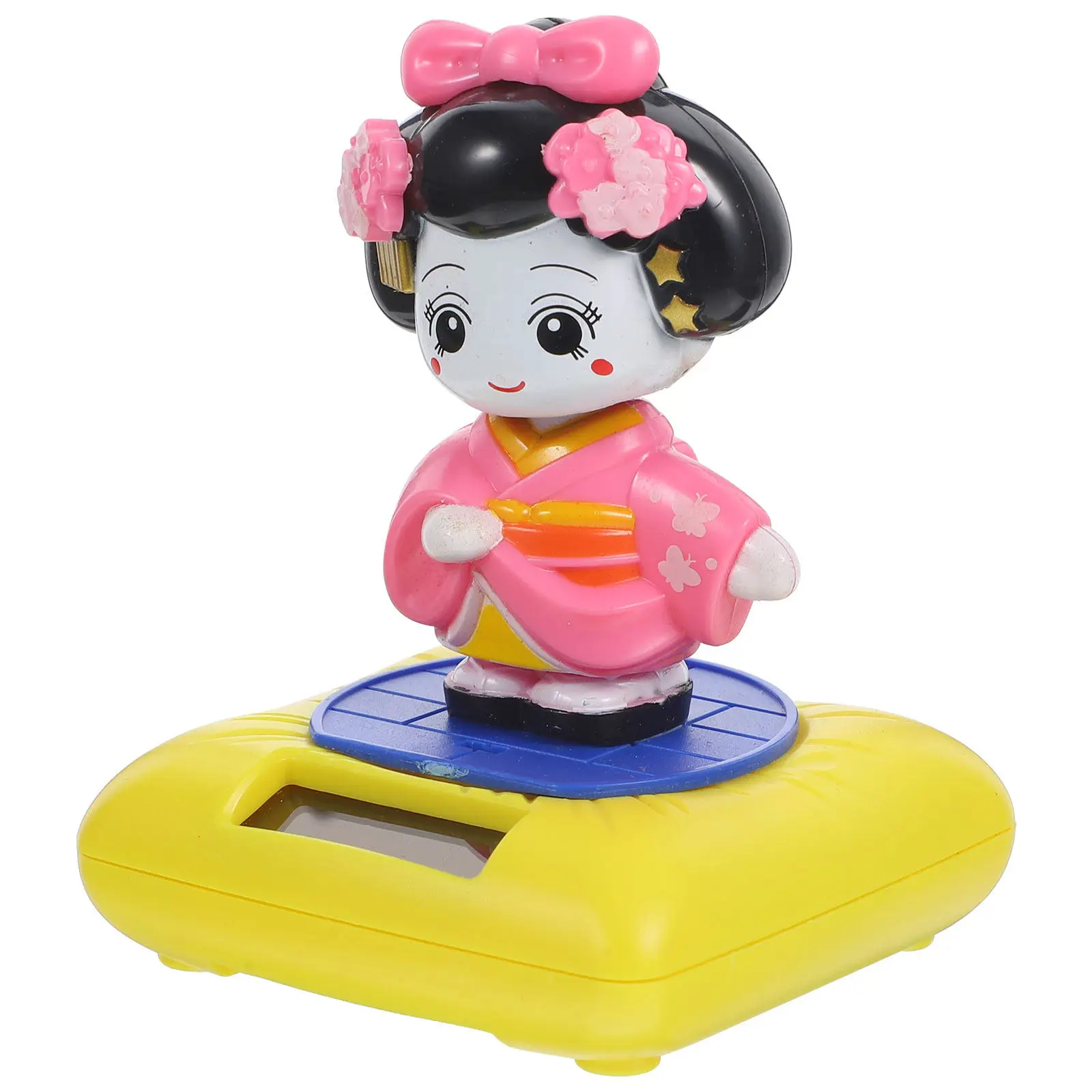 

Solar Powered Shaking Head Kimono Ornament for Car Dashboard Desktop Decor Small Plastic Vibrant Cartoon Style Nodding