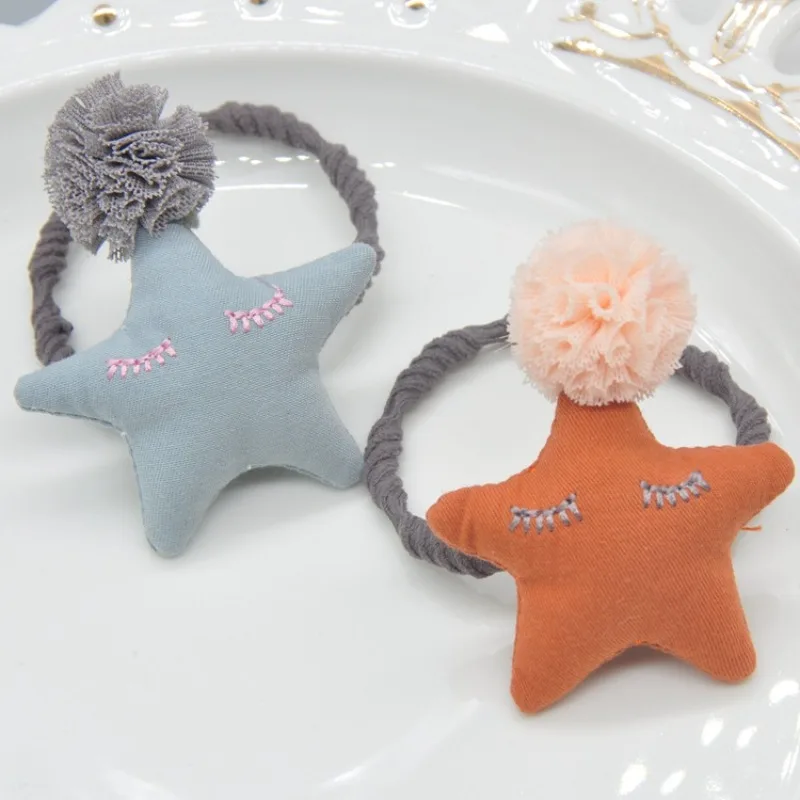 Children's Rubber Band Hair Loop Cute Fabric Yarn Ball Pentagonal Star Girl Hair Clip Kids Hairpin Hair Accessories Headwear