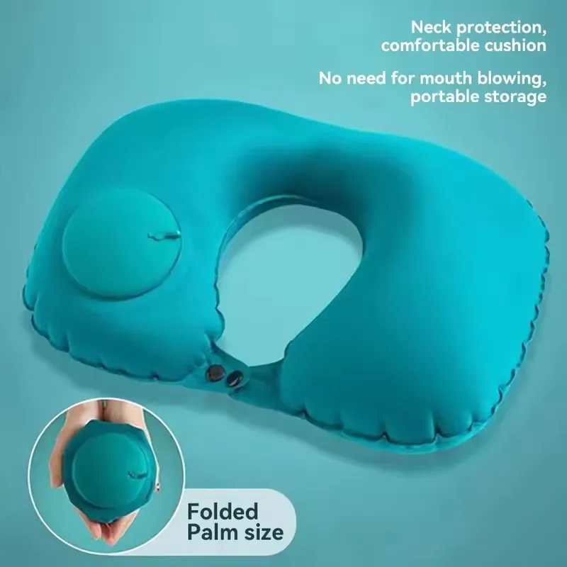 U Shape Neck Cushion Automatic Air Inflatable Pillow Compress  Ring Pillow For Airplane Car Outdoor Travel