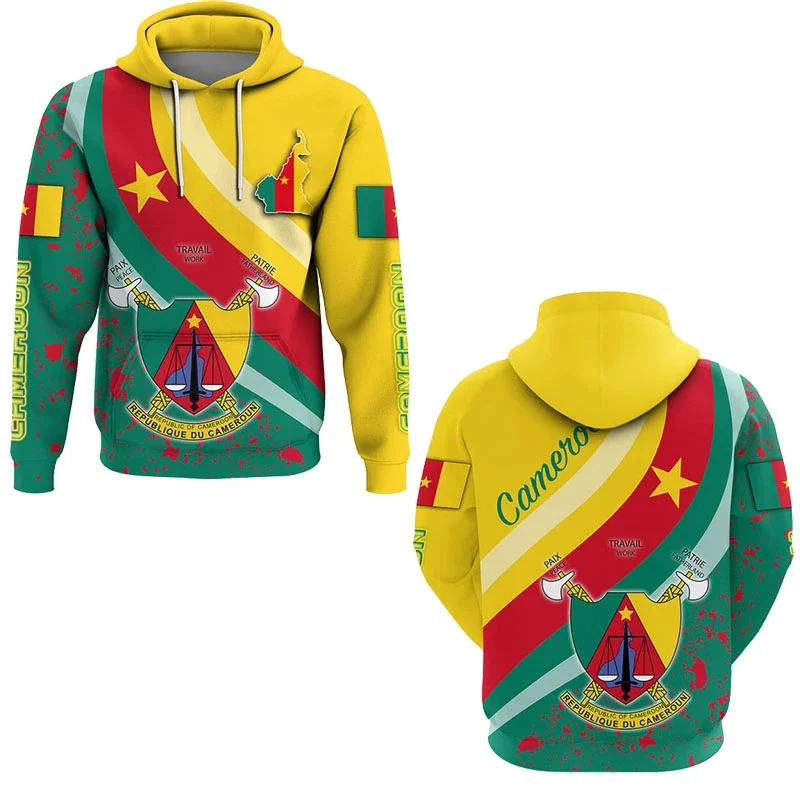 Winter 3D Africa Cameroon Flag Print Hoodies For Men Cameroon Coat Of Arms Emblem Graphic Pullovers Harajuku Hooded Sweatshirts