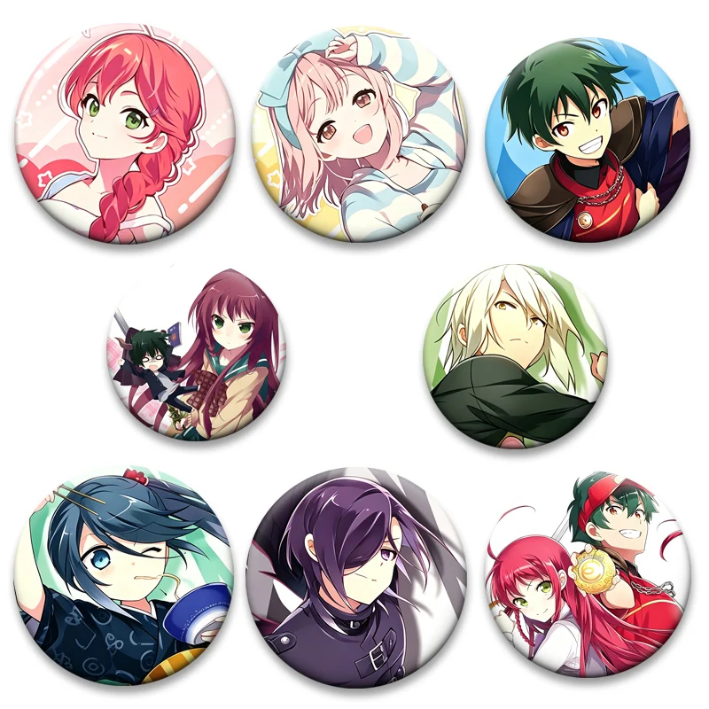 Anime The Devil Is A Part‑Timer! Button Pins Satan Jacob,Emilia Justina,Chiho Sasaki Cartoon Badge Round Brooches Bag Accessorie