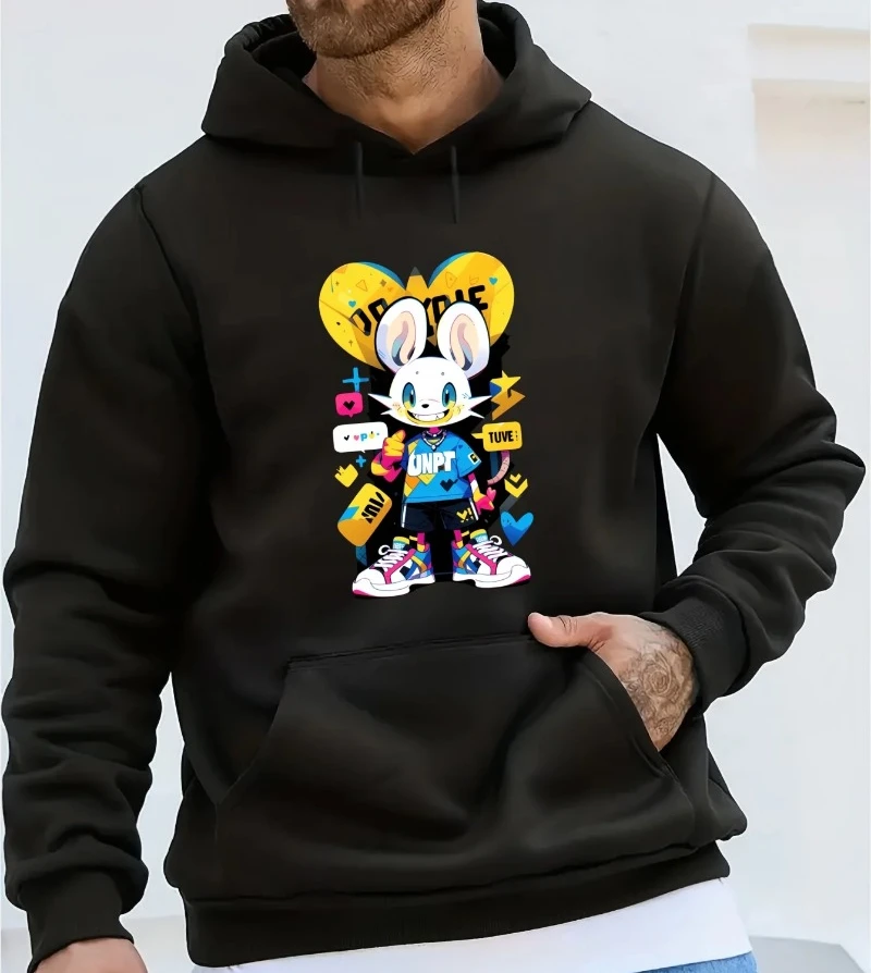 

Cartoon Mouse Men Hoodies Pocket Anime Kawaii Casual Graphics Cozy Popular Hip Hop Daily Male Sweatshirts Autumn Winter Clothes
