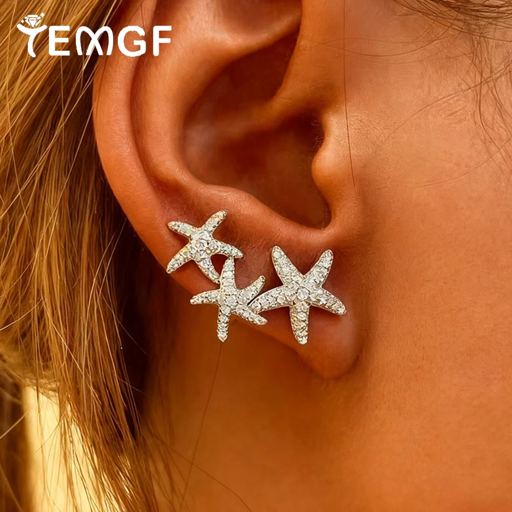 

TEMGF Full Moissanite Studs for Women S925 Silver Starfish/Star Earrings Fine Shiny Ear Jewelry Gifts Can Pass the TestCertified